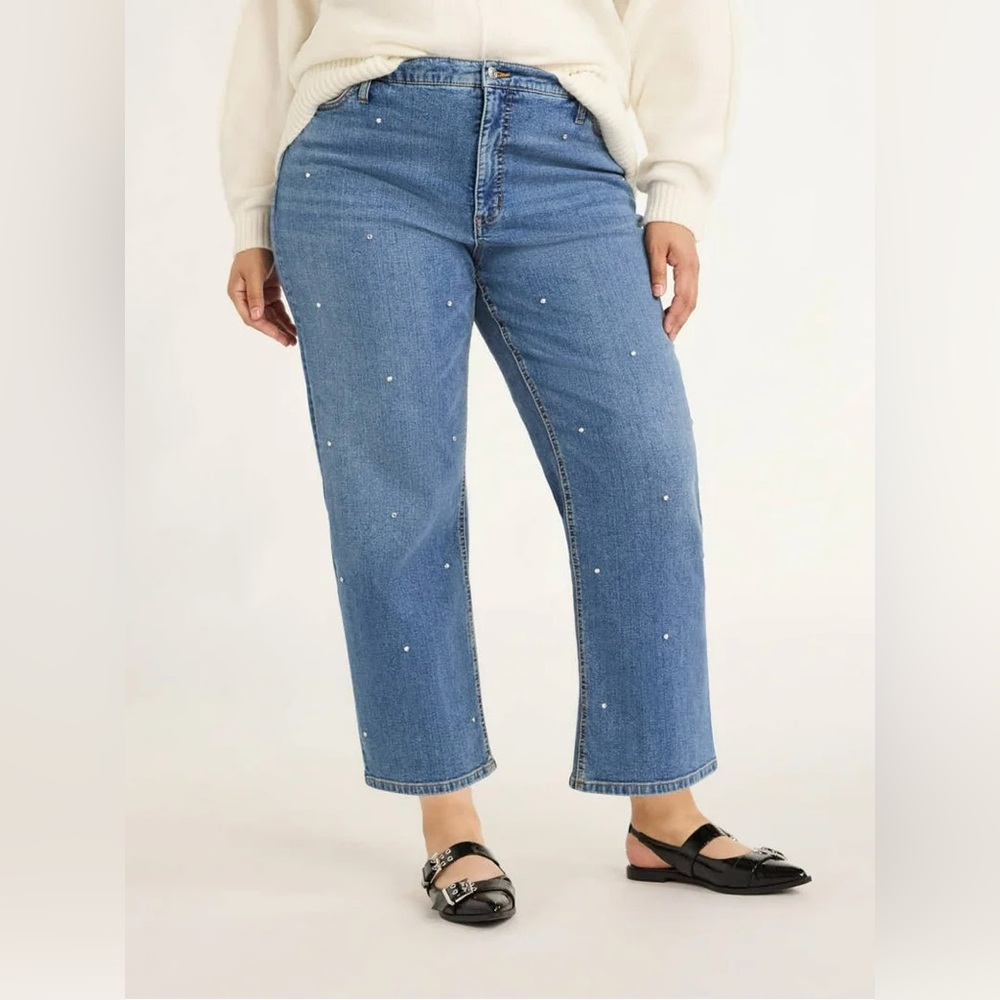 NWT - Size 14 - Rhinestone Bedazzled Blue Jeans - 99% cotton